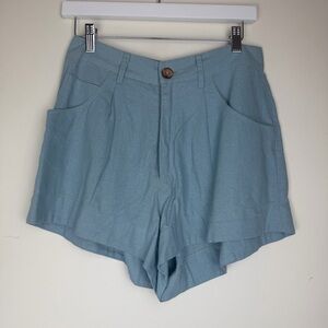 Angels By The Sea Linen Blend High Waist Blue Shorts size Small